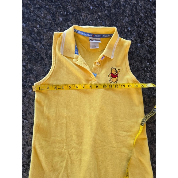 Vtg Y2K Disney World Pooh Yellow Sleeveless Polo Dress Girls XL/Womens SM - Picture 15 of 16